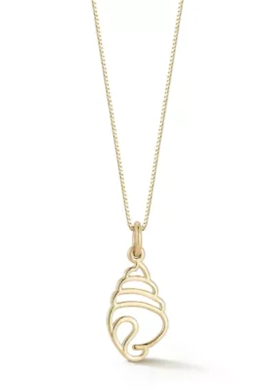 14K Gold Seashell Pendant Necklace, Made in Italy