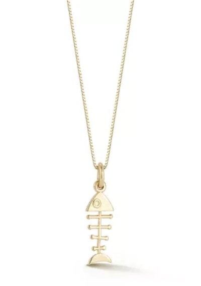 14K Gold Fish Pendant Necklace, Made in Italy