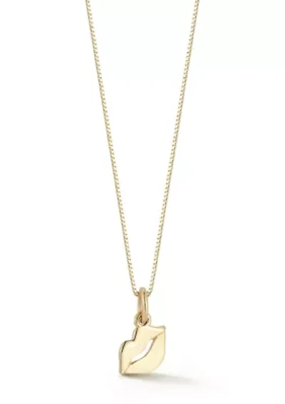 14K Gold Mini Lips Pendant Necklace, Made in Italy