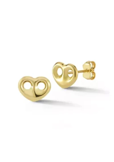 14K Gold Mariner Heart Stud Earrings