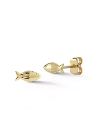 14K Gold Fish Stud Earrings