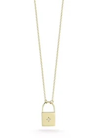 14K Gold Diamond Padlock Pendant Necklace