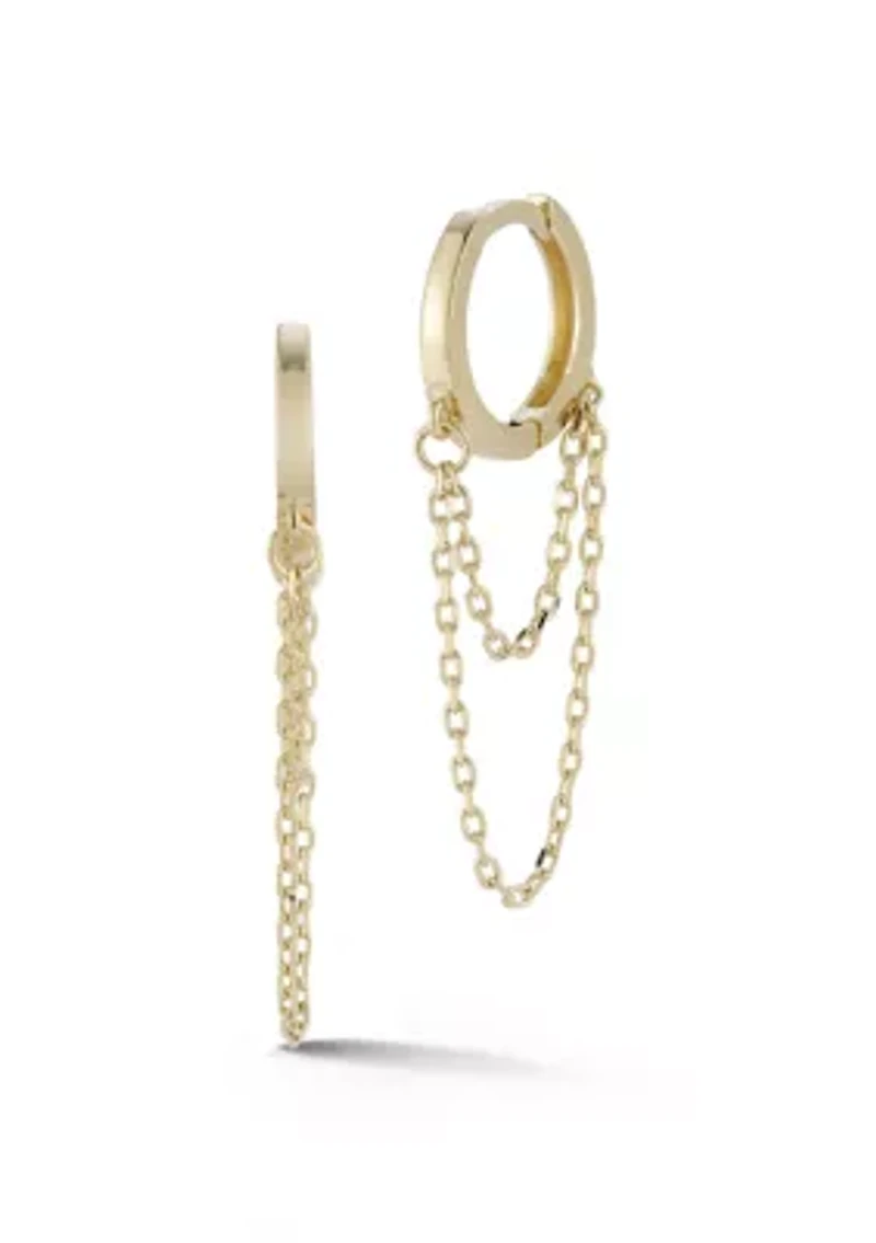 14K Gold Chain Drop Huggie Earrings