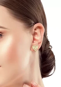 14K Gold Quilted Heart Stud Earrings