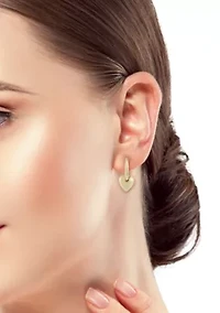 14K Gold Puffed Heart Charm Oval Hoop Earrings