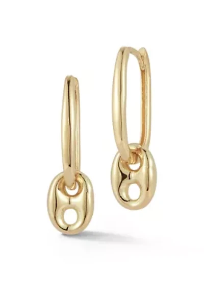 14K Gold Mariner Charm Oval Hoop Earrings