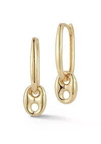 14K Gold Mariner Charm Oval Hoop Earrings