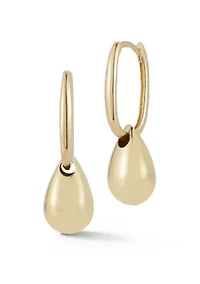 14K Gold Teardrop Charm Oval Hoop Earrings