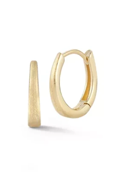 14K Gold Satin Finish Oval Huggie Hoop Earrings