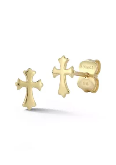 14K Gold Pointed Cross Stud Earrings