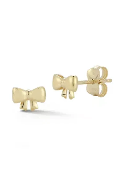 14K Gold Dainty Bow Stud Earrings