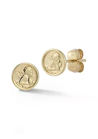 14K Gold Cherub Stud Earrings