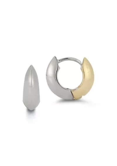 Two Tone 14K Gold Huggie Hoop Earrings