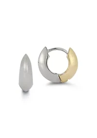 Two Tone 14K Gold Huggie Hoop Earrings