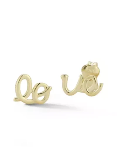 14K Gold "Love" Script Stud Earrings