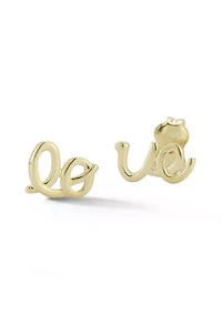 14K Gold "Love" Script Stud Earrings