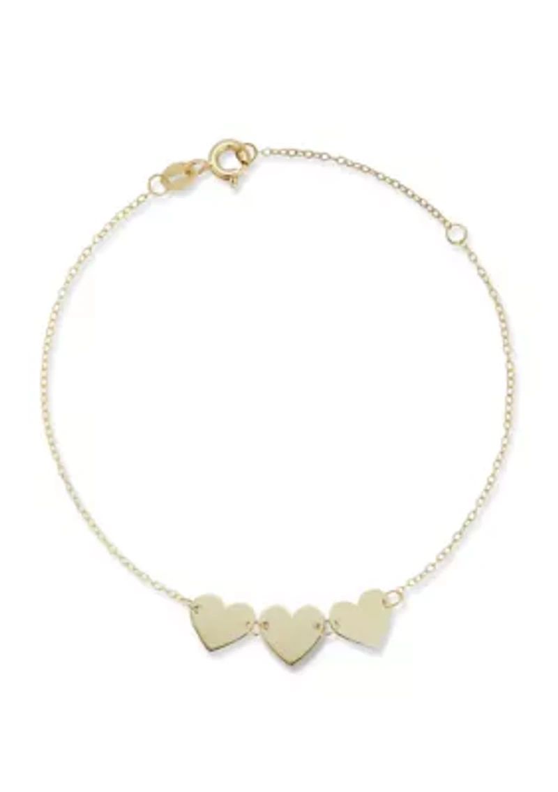14K Gold Triple Heart Bracelet, Made in Italy