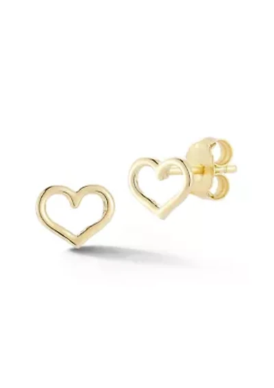 14K Gold Open Heart Stud Earrings, Made in Italy