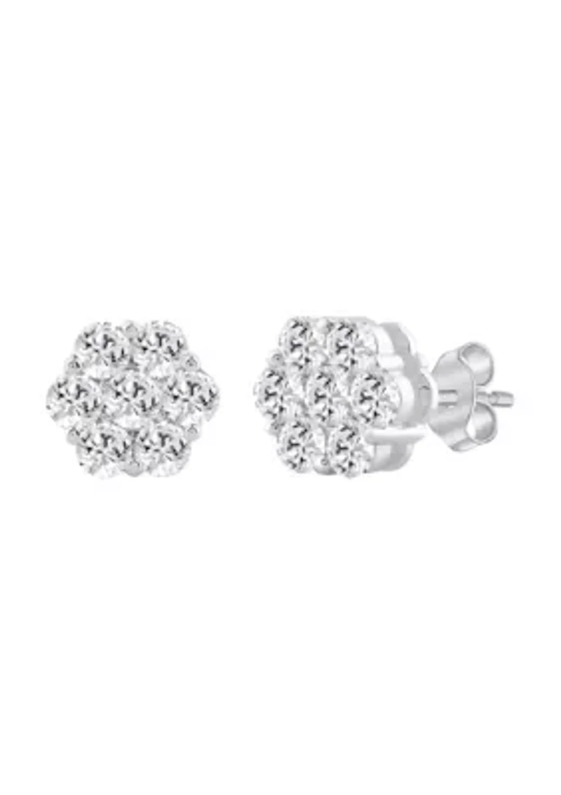 Lab Created 2 ct Lab Grown Diamond Flower Earring in Silver