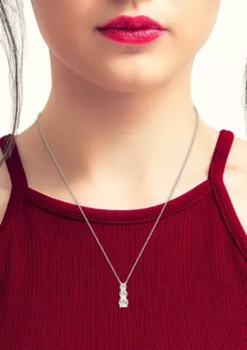 Lab Created 1 ct Lab Grown Diamond 3Stone Pendant in Silver