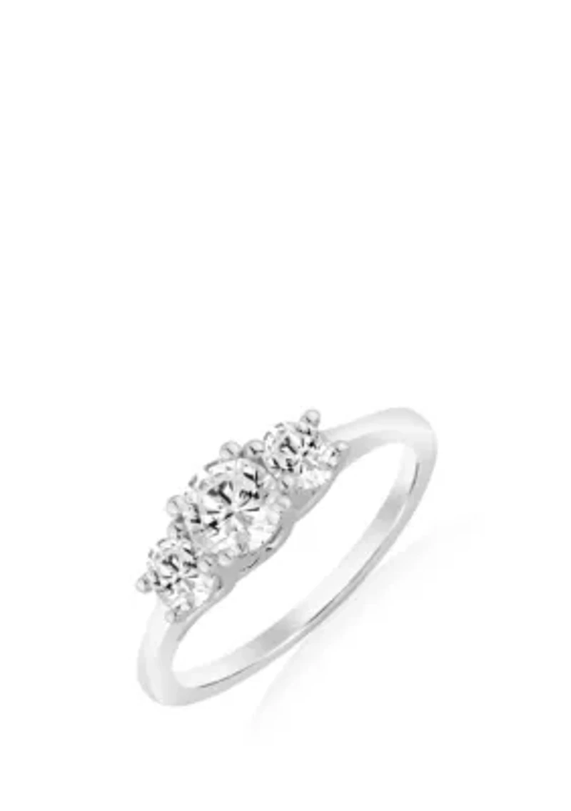 Lab Created 1 ct Lab Grown Diamond 3Stone Ring in Silver