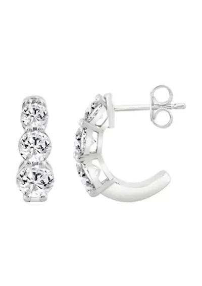 Lab Created ct Lab Grown Diamond 3Stone Earring in Silver