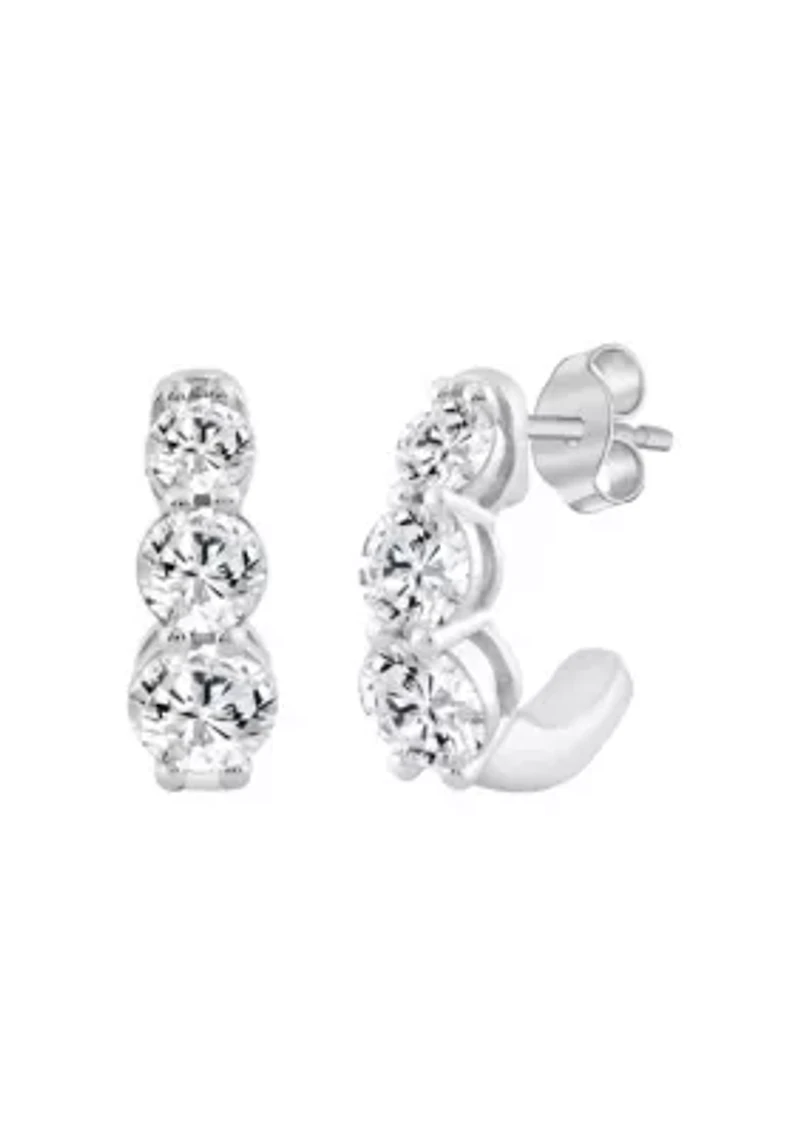 Lab Created ct Lab Grown Diamond 3Stone Earring in Silver