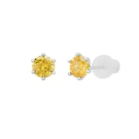 Lab Created Sterling Silver Yellow Moissanite Diamond Stud Earrings .5 CTTW (Martini Setting)