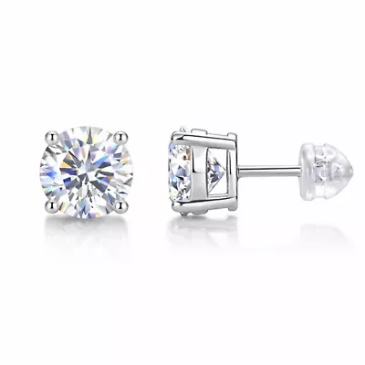 Lab Created Carat Moissanite Diamond Sterling Silver Stud Earrings (1 CTTW