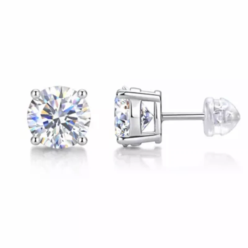 Lab Created 2 Carat Moissanite Diamond Sterling Silver Stud Earrings (4 CTTW)