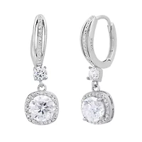 Lab Created Sterling Silver Moissanite Halo Drop Huggie Earrings 2 CTTW
