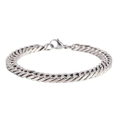 8mm Cuban Link Stainless Steel Bracelet (Silver)