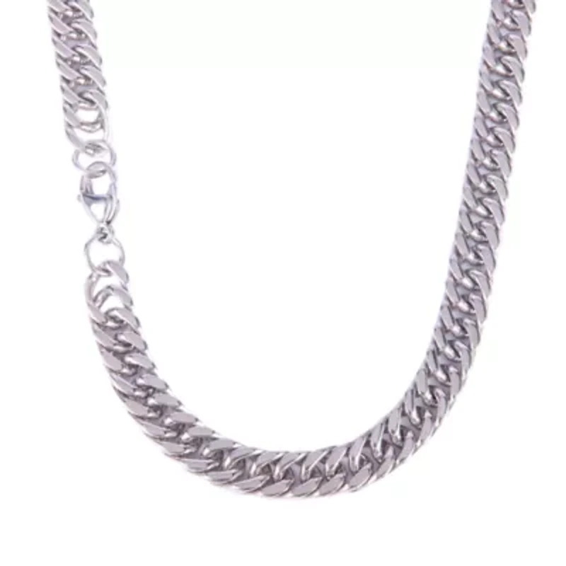 8mm Cuban Link Stainless Steel Necklace Bracelet Set (Silver)