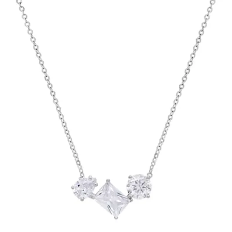Lab Created Sterling Silver Moissanite Diamond Trio Pendant Necklace 4 CTTW