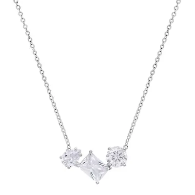 Lab Created Sterling Silver Moissanite Diamond Trio Pendant Necklace 4 CTTW
