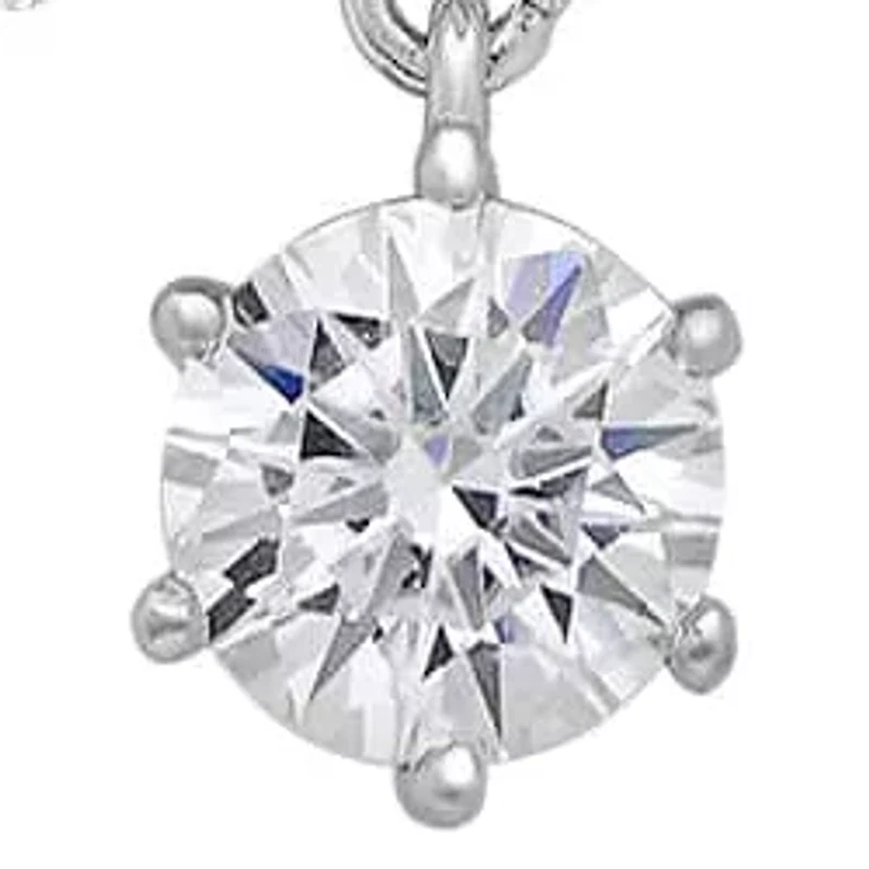 Lab Created Sterling Silver Moissanite Diamond Bow and Round Drop Necklace 0.5 CTTW