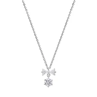Lab Created Sterling Silver Moissanite Diamond Bow and Round Drop Necklace 0.5 CTTW