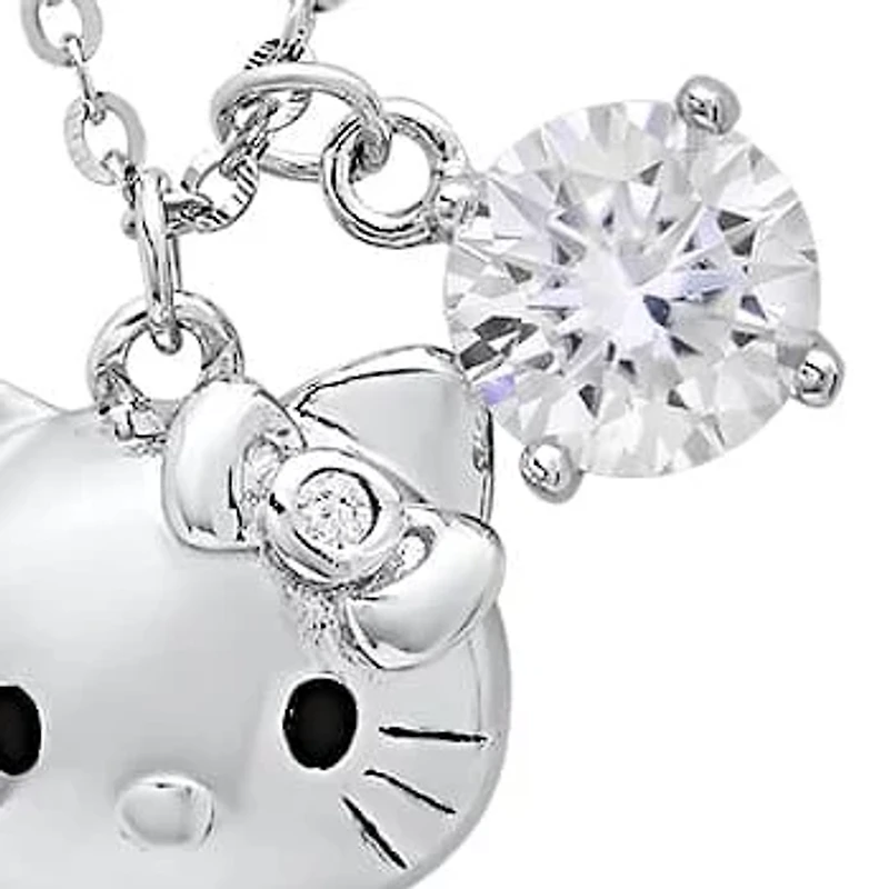 Lab Created Sterling Silver Moissanite Diamond Kitty Charm Necklace 0.5 CTTW