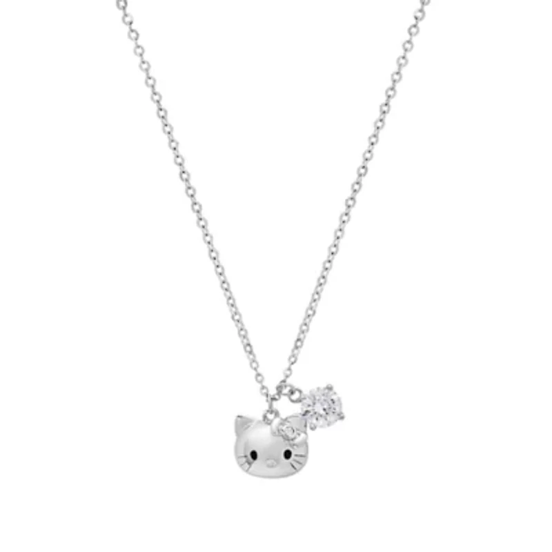Lab Created Sterling Silver Moissanite Diamond Kitty Charm Necklace 0.5 CTTW