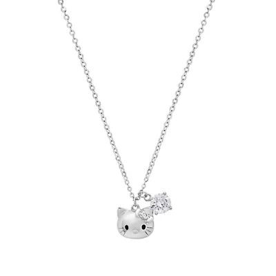 Lab Created Sterling Silver Moissanite Diamond Kitty Charm Necklace 0.5 CTTW