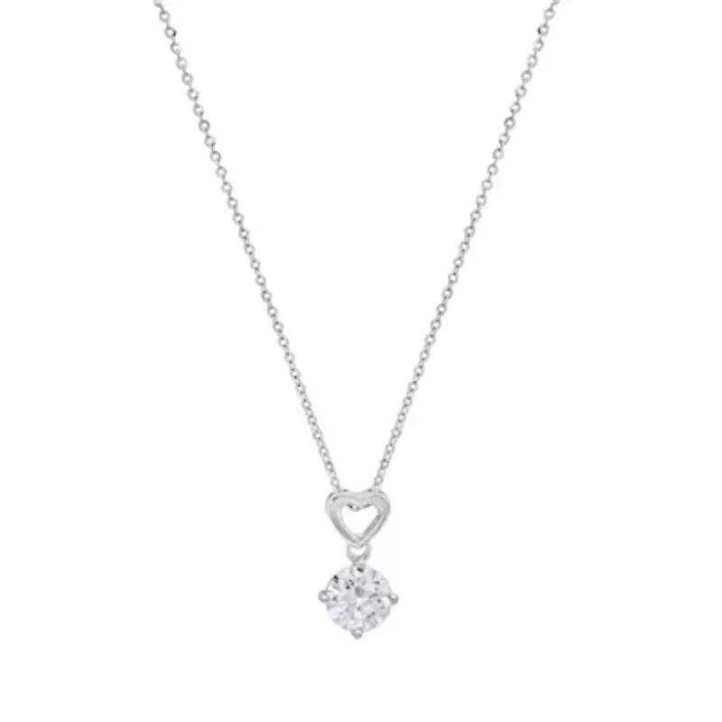 Lab Created Sterling Silver Moissanite Diamond Heart Drop Pendant Necklace 1 CTTW