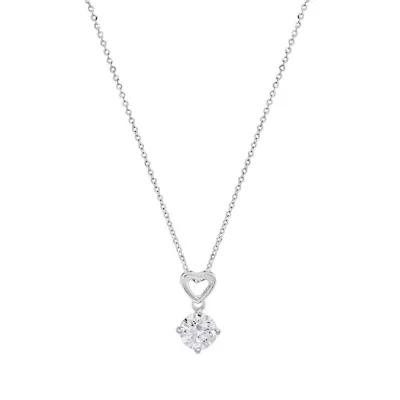 Lab Created Sterling Silver Moissanite Diamond Heart Drop Pendant Necklace 1 CTTW