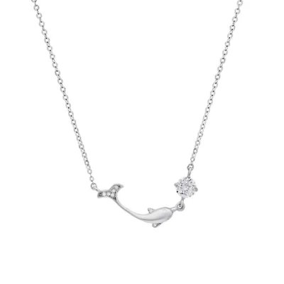 Lab Created Sterling Silver Moissanite Diamond Dolphin Pendant Necklace 0.5 CTTW