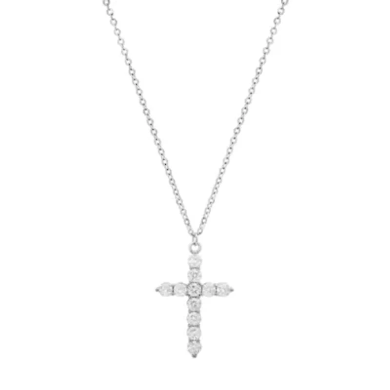 Lab Created Sterling Silver Moissanite Diamond Cross Pendant Necklace 1 CTTW