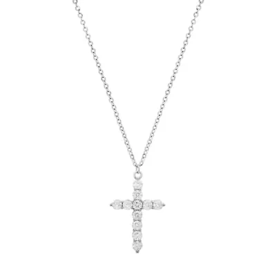 Lab Created Sterling Silver Moissanite Diamond Cross Pendant Necklace 1 CTTW
