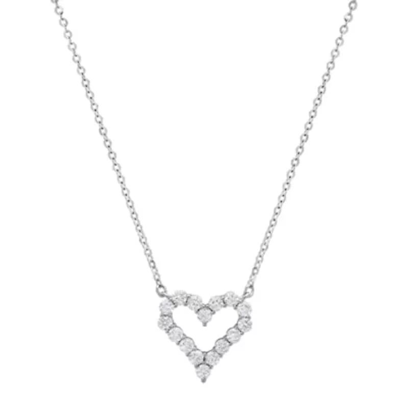 Lab Created Sterling Silver Moissanite Diamond Open Heart Pendant Necklace 0.5 CTTW