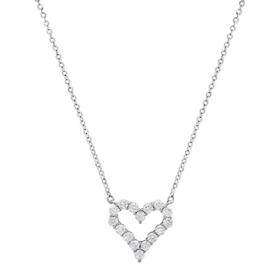 Lab Created Sterling Silver Moissanite Diamond Open Heart Pendant Necklace 0.5 CTTW