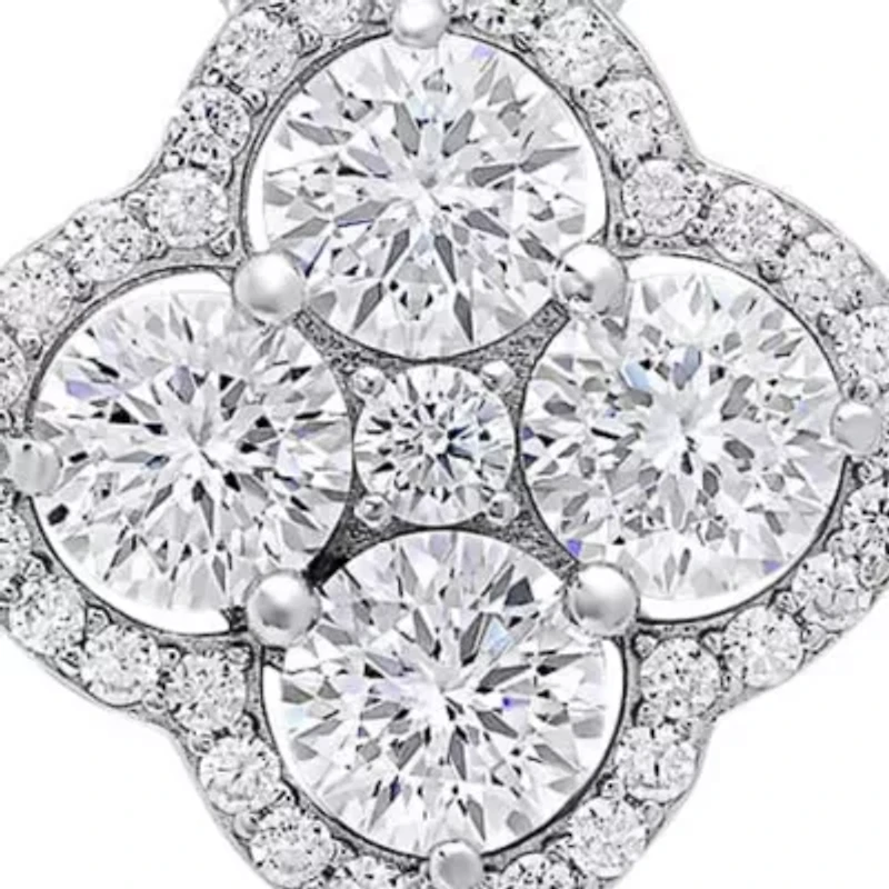 Lab Created Sterling Silver Moissanite Diamond Clover Flower Necklace 2 CTTW