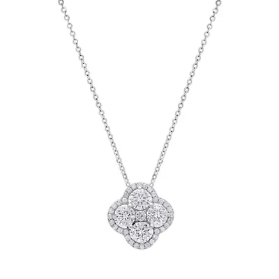 Lab Created Sterling Silver Moissanite Diamond Clover Flower Necklace 2 CTTW