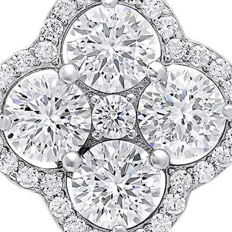 Lab Created Sterling Silver Moissanite Diamond Clover Flower Necklace 1 CTTW